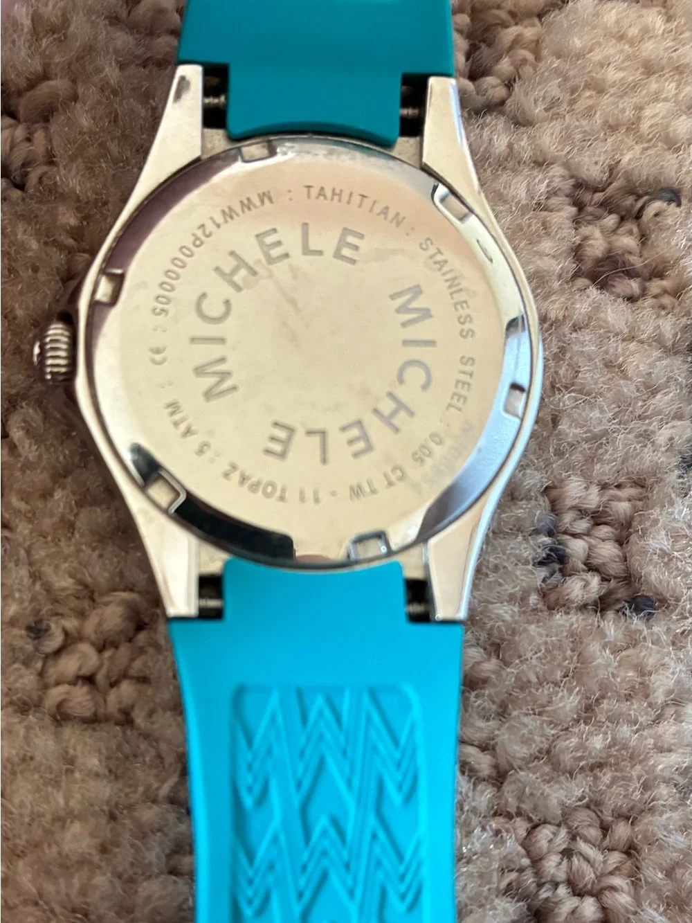Michele Turquoise Silicone Strap Watch with Mother-of-Pearl Dial